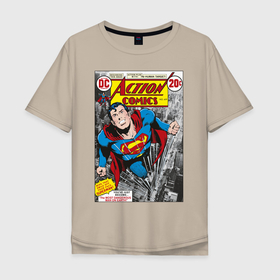 Мужская футболка хлопок Oversize с принтом Action comics в Белгороде, 100% хлопок | свободный крой, круглый ворот, “спинка” длиннее передней части | man | steel | superman | vdzajul | супермен | супермэн