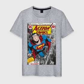 Мужская футболка хлопок с принтом Action comics в Петрозаводске, 100% хлопок | прямой крой, круглый вырез горловины, длина до линии бедер, слегка спущенное плечо. | man | steel | superman | vdzajul | супермен | супермэн