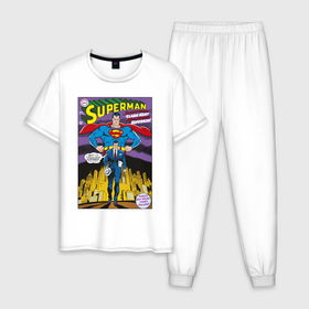 Мужская пижама хлопок с принтом Clark Kent в Белгороде, 100% хлопок | брюки и футболка прямого кроя, без карманов, на брюках мягкая резинка на поясе и по низу штанин
 | man | steel | superman | vdzajul | супермен | супермэн