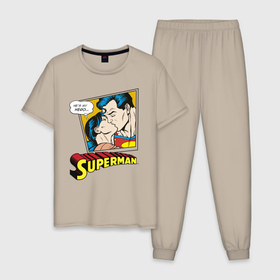 Мужская пижама хлопок с принтом He is my hero в Курске, 100% хлопок | брюки и футболка прямого кроя, без карманов, на брюках мягкая резинка на поясе и по низу штанин
 | Тематика изображения на принте: man | steel | superman | vdzajul | супермен | супермэн