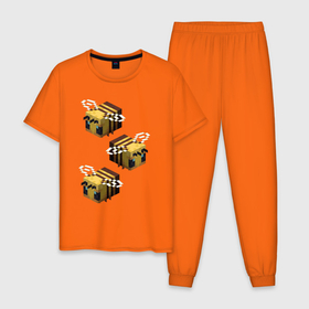 Мужская пижама хлопок с принтом minecraft bee в Петрозаводске, 100% хлопок | брюки и футболка прямого кроя, без карманов, на брюках мягкая резинка на поясе и по низу штанин
 | Тематика изображения на принте: майнкрафт | пчела