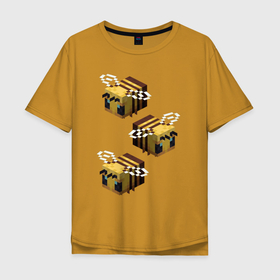 Мужская футболка хлопок Oversize с принтом minecraft bee в Петрозаводске, 100% хлопок | свободный крой, круглый ворот, “спинка” длиннее передней части | Тематика изображения на принте: майнкрафт | пчела