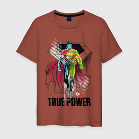 Мужская футболка хлопок с принтом True power в Екатеринбурге, 100% хлопок | прямой крой, круглый вырез горловины, длина до линии бедер, слегка спущенное плечо. | man | steel | superman | vdzajul | супермен | супермэн