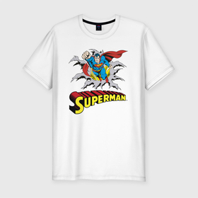 Мужская футболка премиум с принтом Superman в Санкт-Петербурге, 92% хлопок, 8% лайкра | приталенный силуэт, круглый вырез ворота, длина до линии бедра, короткий рукав | man | steel | superman | vdzajul | супермен | супермэн