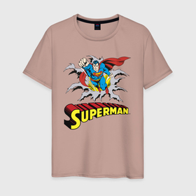 Мужская футболка хлопок с принтом Superman в Новосибирске, 100% хлопок | прямой крой, круглый вырез горловины, длина до линии бедер, слегка спущенное плечо. | man | steel | superman | vdzajul | супермен | супермэн