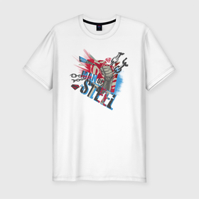 Мужская футболка премиум с принтом Man of steel в Санкт-Петербурге, 92% хлопок, 8% лайкра | приталенный силуэт, круглый вырез ворота, длина до линии бедра, короткий рукав | man | steel | superman | vdzajul | супермен | супермэн