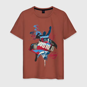 Мужская футболка хлопок с принтом Saves the World в Новосибирске, 100% хлопок | прямой крой, круглый вырез горловины, длина до линии бедер, слегка спущенное плечо. | man | steel | superman | vdzajul | супермен | супермэн