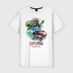 Мужская футболка премиум с принтом SUPERMAN в Петрозаводске, 92% хлопок, 8% лайкра | приталенный силуэт, круглый вырез ворота, длина до линии бедра, короткий рукав | man | steel | superman | vdzajul | супермен | супермэн