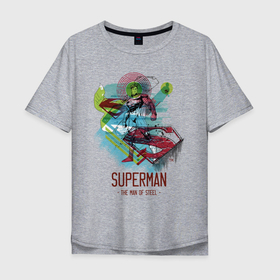 Мужская футболка хлопок Oversize с принтом SUPERMAN в Тюмени, 100% хлопок | свободный крой, круглый ворот, “спинка” длиннее передней части | man | steel | superman | vdzajul | супермен | супермэн