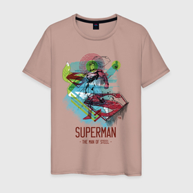 Мужская футболка хлопок с принтом SUPERMAN в Новосибирске, 100% хлопок | прямой крой, круглый вырез горловины, длина до линии бедер, слегка спущенное плечо. | man | steel | superman | vdzajul | супермен | супермэн