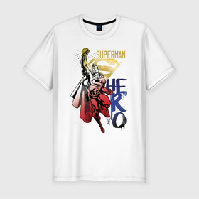 Мужская футболка премиум с принтом HERO в Курске, 92% хлопок, 8% лайкра | приталенный силуэт, круглый вырез ворота, длина до линии бедра, короткий рукав | man | steel | superman | vdzajul | супермен | супермэн