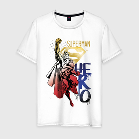 Мужская футболка хлопок с принтом HERO в Екатеринбурге, 100% хлопок | прямой крой, круглый вырез горловины, длина до линии бедер, слегка спущенное плечо. | man | steel | superman | vdzajul | супермен | супермэн