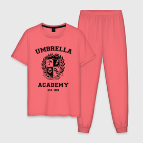 Мужская пижама хлопок с принтом The Umbrella Academy в Тюмени, 100% хлопок | брюки и футболка прямого кроя, без карманов, на брюках мягкая резинка на поясе и по низу штанин
 | the umbrella academy | umbrella | академия амбрелла | амбрелла | герб | зонтик