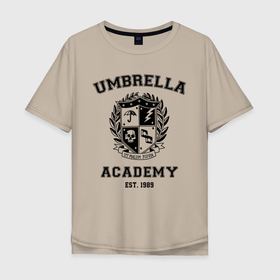 Мужская футболка хлопок Oversize с принтом The Umbrella Academy в Курске, 100% хлопок | свободный крой, круглый ворот, “спинка” длиннее передней части | the umbrella academy | umbrella | академия амбрелла | амбрелла | герб | зонтик