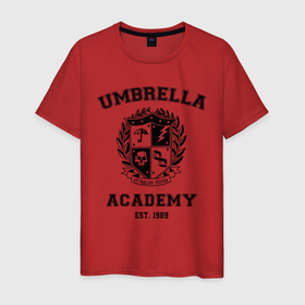 Мужская футболка хлопок с принтом The Umbrella Academy , 100% хлопок | прямой крой, круглый вырез горловины, длина до линии бедер, слегка спущенное плечо. | the umbrella academy | umbrella | академия амбрелла | амбрелла | герб | зонтик