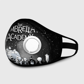 Маска из неопрена с принтом The Umbrella Academy в городе Новоалтайск, неопрен 100% | Форма огибающая нос. Резинки для ушей с дополнительной резинкой на затылке. Клапан для выдоха для активного дыхания при занятиях спортом. Эластичный материал маски и окантовки для лучшего растяжения и прилегания маски.  | Тематика изображения на принте: the umbrella academy | umbrella | академия амбрелла | амбрелла | герб | зонтик