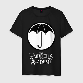 Мужская футболка хлопок с принтом Академия Амбрелла в Санкт-Петербурге, 100% хлопок | прямой крой, круглый вырез горловины, длина до линии бедер, слегка спущенное плечо. | the umbrella academy | umbrella | академия амбрелла | амбрелла | герб | зонтик
