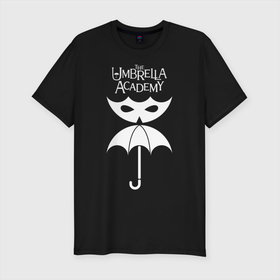 Мужская футболка премиум с принтом Академия Амбрелла , 92% хлопок, 8% лайкра | приталенный силуэт, круглый вырез ворота, длина до линии бедра, короткий рукав | the umbrella academy | umbrella | академия амбрелла | амбрелла | герб | зонтик