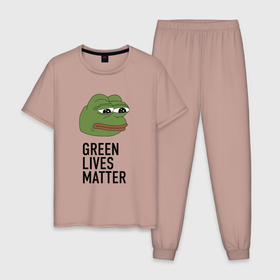 Мужская пижама хлопок с принтом Green Lives Matter , 100% хлопок | брюки и футболка прямого кроя, без карманов, на брюках мягкая резинка на поясе и по низу штанин
 | Тематика изображения на принте: black lives matter | blacklivesmatter | pepe | pepe frog | лягушка пепе | пепе | пеппе