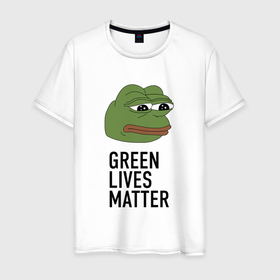 Мужская футболка хлопок с принтом Green Lives Matter , 100% хлопок | прямой крой, круглый вырез горловины, длина до линии бедер, слегка спущенное плечо. | black lives matter | blacklivesmatter | pepe | pepe frog | лягушка пепе | пепе | пеппе