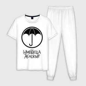 Мужская пижама хлопок с принтом Академия Амбрелла в Белгороде, 100% хлопок | брюки и футболка прямого кроя, без карманов, на брюках мягкая резинка на поясе и по низу штанин
 | the umbrella academy | umbrella | академия амбрелла | амбрелла | герб | зонтик