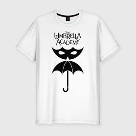 Мужская футболка премиум с принтом Академия Амбрелла , 92% хлопок, 8% лайкра | приталенный силуэт, круглый вырез ворота, длина до линии бедра, короткий рукав | the umbrella academy | umbrella | академия амбрелла | амбрелла | герб | зонтик