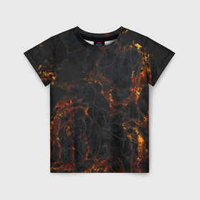 Детская футболка 3D с принтом Лава в Курске, 100% гипоаллергенный полиэфир | прямой крой, круглый вырез горловины, длина до линии бедер, чуть спущенное плечо, ткань немного тянется | вулкан | гора | огонь | порода | природа | текстура | черный