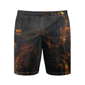 Мужские шорты спортивные с принтом Лава ,  |  | вулкан | гора | огонь | порода | природа | текстура | черный