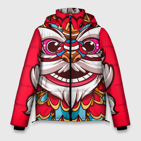 Мужская зимняя куртка 3D с принтом Морда Азиатского Льва в Новосибирске, верх — 100% полиэстер; подкладка — 100% полиэстер; утеплитель — 100% полиэстер | длина ниже бедра, свободный силуэт Оверсайз. Есть воротник-стойка, отстегивающийся капюшон и ветрозащитная планка. 

Боковые карманы с листочкой на кнопках и внутренний карман на молнии. | азия | китайский лев | лев | танец льва