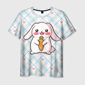 Мужская футболка 3D с принтом Милый зайка в Курске, 100% полиэфир | прямой крой, круглый вырез горловины, длина до линии бедер | веган | вегетарианец | животное | зайцы | зайчик | зайчонок | заяц | кролик | кроль | крольчонок | овощи | пушистик