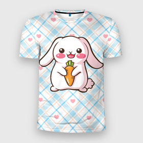 Мужская футболка 3D спортивная с принтом Милый зайка в Белгороде, 100% полиэстер с улучшенными характеристиками | приталенный силуэт, круглая горловина, широкие плечи, сужается к линии бедра | веган | вегетарианец | животное | зайцы | зайчик | зайчонок | заяц | кролик | кроль | крольчонок | овощи | пушистик