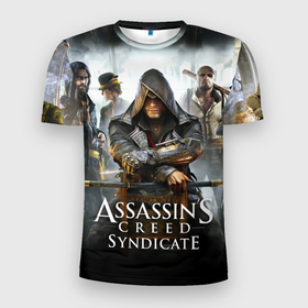 Мужская футболка 3D Slim с принтом Assassin’s Creed в Екатеринбурге, 100% полиэстер с улучшенными характеристиками | приталенный силуэт, круглая горловина, широкие плечи, сужается к линии бедра | asasins | slayer | асасин | ассасин крид | ассассин | тамплиеры