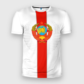 Мужская футболка 3D Slim с принтом СССР в Новосибирске, 100% полиэстер с улучшенными характеристиками | приталенный силуэт, круглая горловина, широкие плечи, сужается к линии бедра | ussr | герб | звезда | коммунист | комсомол | кпсс | красный | ленин | лого | логотип | молот | надпись | патриот | республик | ретро | рсфср | серп | символ | снг | советский | советских | социалистических
