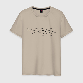 Мужская футболка хлопок с принтом Стая птиц в Петрозаводске, 100% хлопок | прямой крой, круглый вырез горловины, длина до линии бедер, слегка спущенное плечо. | flock | гуси | животные | звери | картинки | небо | полет | прикольные | птицы | свобода | стая