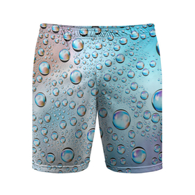 Мужские шорты спортивные с принтом Капли голубой роса стекло вода в Кировске,  |  | Тематика изображения на принте: вода | градиент | для всех | дождь | капли | летний | на каждый день | обычный | окно | поверхность | повседневный | размытость | роса | стекло