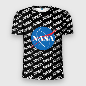 Мужская футболка 3D Slim с принтом NASA в Санкт-Петербурге, 100% полиэстер с улучшенными характеристиками | приталенный силуэт, круглая горловина, широкие плечи, сужается к линии бедра | logo | logo nasa | nasa | space | америка | арт | космос | лого | лого наса | логотип | логотип наса | наса | спэйс
