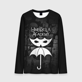Мужской лонгслив 3D с принтом Академия Амбрелла в Тюмени, 100% полиэстер | длинные рукава, круглый вырез горловины, полуприлегающий силуэт | the umbrella academy | umbrella | академия амбрелла | амбрелла | герб | зонтик