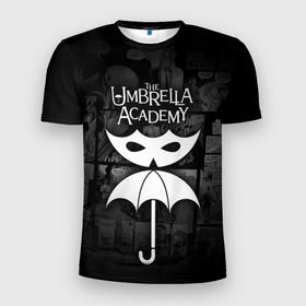 Мужская футболка 3D спортивная с принтом Академия Амбрелла , 100% полиэстер с улучшенными характеристиками | приталенный силуэт, круглая горловина, широкие плечи, сужается к линии бедра | the umbrella academy | umbrella | академия амбрелла | амбрелла | герб | зонтик