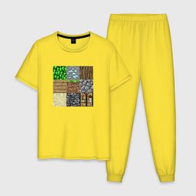 Мужская пижама хлопок с принтом Minecraft blocks в городе Новоалтайск, 100% хлопок | брюки и футболка прямого кроя, без карманов, на брюках мягкая резинка на поясе и по низу штанин
 | Тематика изображения на принте: blocks | minecraft | блоки | майн | майнкрафт