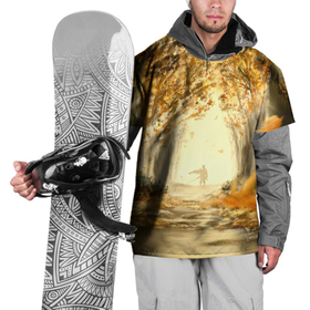 Накидка на куртку 3D с принтом Ghost of Tsushima в Тюмени, 100% полиэстер |  | ghost of tsushima | аллея | арт | деревья | дзин сакай | листья | лужа | осень | самурай | тсусима | тсушима