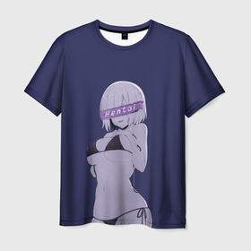 Мужская футболка 3D с принтом Купальник хентай в Екатеринбурге, 100% полиэфир | прямой крой, круглый вырез горловины, длина до линии бедер | ахегао | девушка | купальник | тян