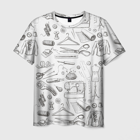 Мужская футболка 3D с принтом для швеи в Санкт-Петербурге, 100% полиэфир | прямой крой, круглый вырез горловины, длина до линии бедер | handmade | иголка | инструменты для шитья | хэндмэйд | швея | шить