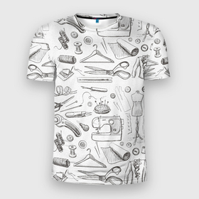 Мужская футболка 3D спортивная с принтом для швеи в Белгороде, 100% полиэстер с улучшенными характеристиками | приталенный силуэт, круглая горловина, широкие плечи, сужается к линии бедра | Тематика изображения на принте: handmade | иголка | инструменты для шитья | хэндмэйд | швея | шить