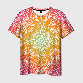Мужская футболка 3D с принтом Цветочный узор в Тюмени, 100% полиэфир | прямой крой, круглый вырез горловины, длина до линии бедер | pattern | runes | знаки | иероглифы | орнамент | руны | символы | узор | фигуры
