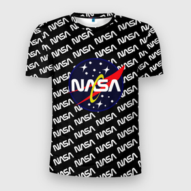Мужская футболка 3D Slim с принтом NASA в Новосибирске, 100% полиэстер с улучшенными характеристиками | приталенный силуэт, круглая горловина, широкие плечи, сужается к линии бедра | Тематика изображения на принте: logo | logo nasa | nasa | space | америка | арт | космос | лого | лого наса | логотип | логотип наса | наса | спэйс