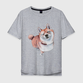 Мужская футболка хлопок Oversize с принтом Акита в Кировске, 100% хлопок | свободный крой, круглый ворот, “спинка” длиннее передней части | акита | животные | песокафе | рисунок | собаки