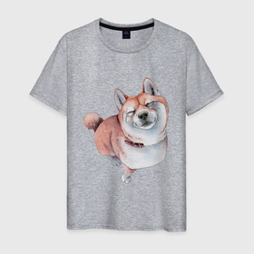 Мужская футболка хлопок с принтом Акита в Кировске, 100% хлопок | прямой крой, круглый вырез горловины, длина до линии бедер, слегка спущенное плечо. | акита | животные | песокафе | рисунок | собаки