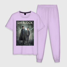Мужская пижама хлопок с принтом Sherlock в Петрозаводске, 100% хлопок | брюки и футболка прямого кроя, без карманов, на брюках мягкая резинка на поясе и по низу штанин
 | sherlock | детектив | сериалы | шерлок | шерлок холмс