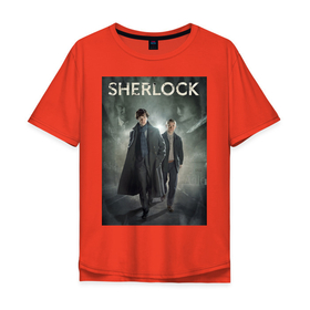 Мужская футболка хлопок Oversize с принтом Sherlock в Курске, 100% хлопок | свободный крой, круглый ворот, “спинка” длиннее передней части | Тематика изображения на принте: sherlock | детектив | сериалы | шерлок | шерлок холмс