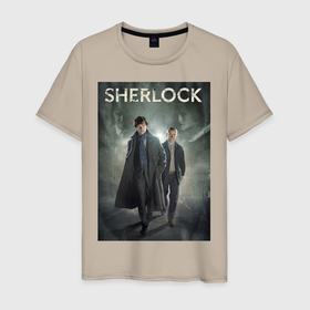Мужская футболка хлопок с принтом Sherlock в Новосибирске, 100% хлопок | прямой крой, круглый вырез горловины, длина до линии бедер, слегка спущенное плечо. | sherlock | детектив | сериалы | шерлок | шерлок холмс